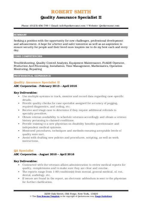 quality assurance specialist resume samples qwikresume