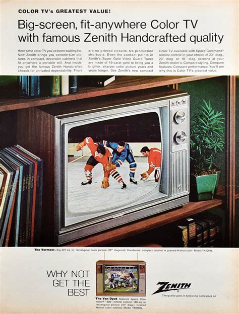 1967 Zenith Color Tv Ad 1960s Nostalgia Vintage Hockey Art Etsy