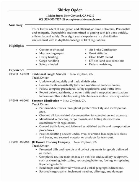 truck driver resume sample  experience   school lesson