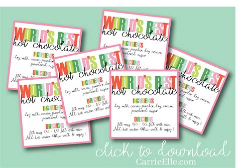 worlds  hot chocolate recipe printable gift tag carrie elle