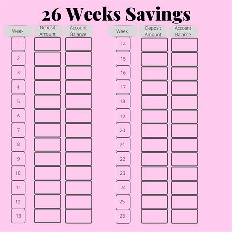 savings challenge printable