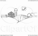 Hills Farm Coloring Outline Rolling Land Clipart Silo Illustration Royalty Toon Hit Rf Regarding Notes sketch template