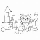 Playing Coloring Outline Toys Cat Cartoon Preview sketch template