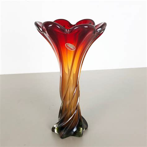 Extra Large Multi Color Floral Murano Glass Sommerso Vase Italy 1960s