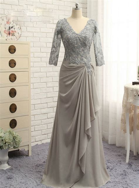 fashion plus size gray 2017 mother of the bride dresses a line 3 4 sleeves
