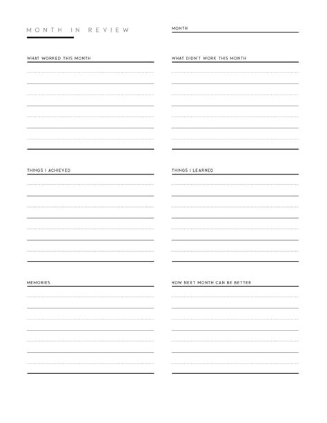 printable month  review template world  printables