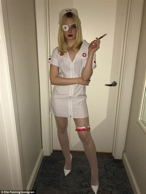 naughty nurse elle fanning dresses up in kill bill costume