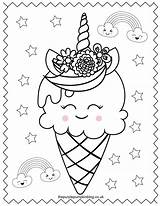 Unicorn Coloring Pages Printable Colouring Ice Cream Cone Sheet Sweet Super Book Stars Cake sketch template