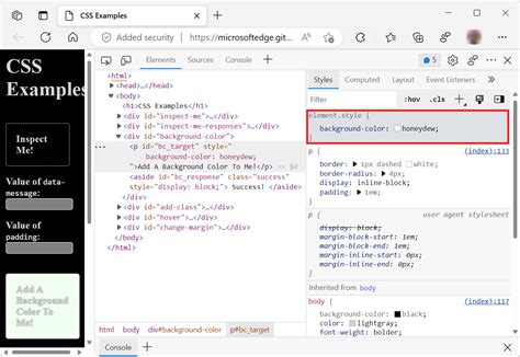 started viewing  changing css microsoft edge development microsoft learn