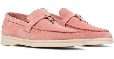 loro piana summer charms walk suede loafers  pink lyst