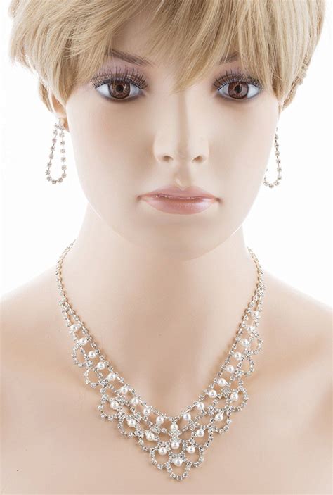 Accessoriesforever Bridal Wedding Jewelry Set Necklace Crystal