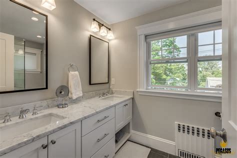 white bright double sink bathroom pegasus design  build