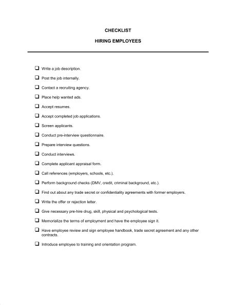 checklist hiring employees template word and pdf by