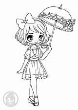 Kawaii Coloring Girl Umbrella Pages Color Kids Yampuff Lady Coloriage Funny Rainy Beautiful Childhood Come Under Her sketch template