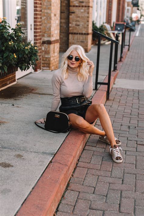 leather shorts — lemon blonde leather shorts style inspiration fall