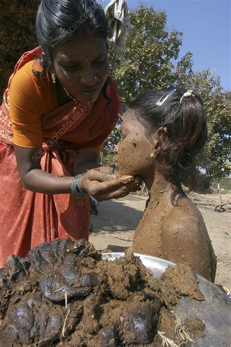 Cow Dung Treatment India Stock Image C002 6922