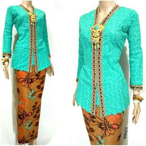 Jual Premium Setelan Kebaya Batik Muslim Modern Warna Toska Rok Blus