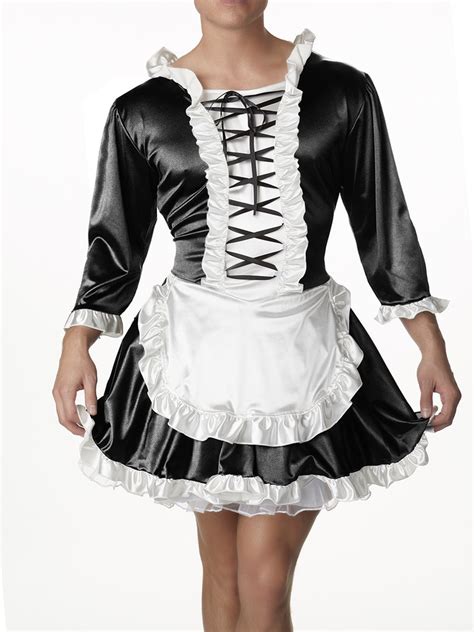 men s satin french maid dress cross dressing cosplay