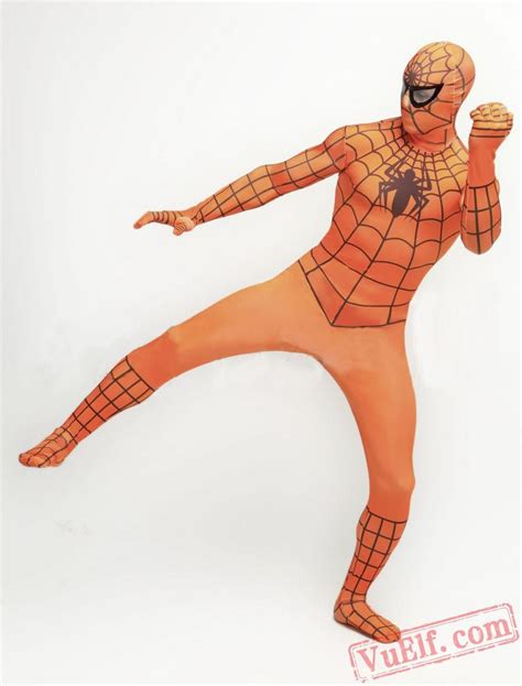 orange spiderman costumes zentai suit spandex bodysuit spiderman