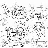 Coloring Bambini Colorare Snorkeling Diver Natation Snorkel Under Underwater Overzees Bianco Boekpagina Maskers Zwemmen Duiken Groep Kleurende Plongee Nuoto Maschera sketch template