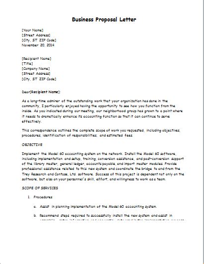 business proposal letter template word excel templates