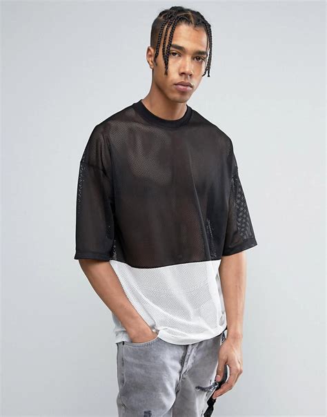 Asos Oversized T Shirt In Monochrome Mesh Fabric With Half