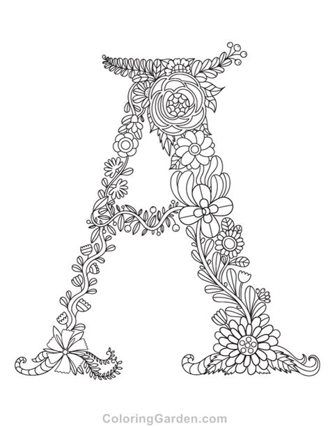 printable floral letter  adult coloring page