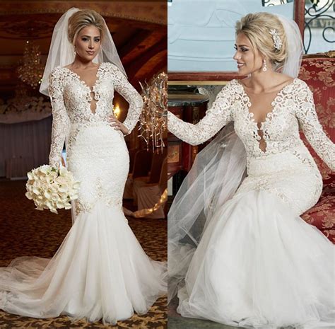 2017 Vintage Mermaid Wedding Dress Long Sleeves Sexy Tulle Lace