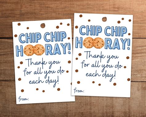 chip chip hooray gift tag printable chocolate chip cookie etsy