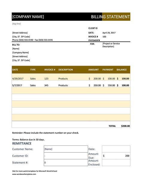 account statement templates  templatearchive