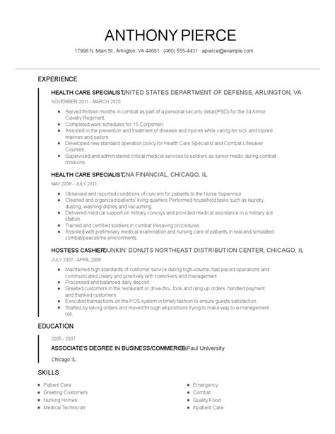 health care specialist resume examples  tips zippia