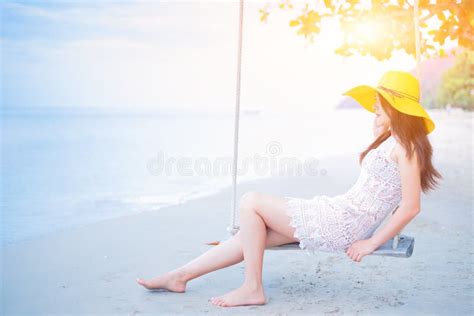Beautiful Asian Women Travel At The Beach On Summer Stock Image