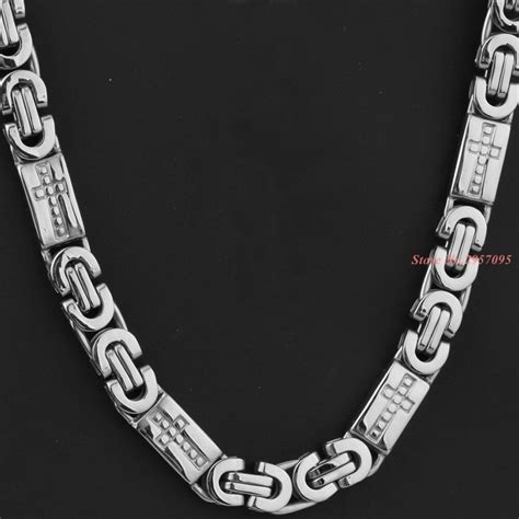 fashion byzantine box chain stainless steel necklace mens silver tone