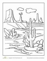 Desert Coloring Pages Drawing Sahara Habitat Printable Kids Landscape Background Worksheets Color Moab Cactus Scene Drawings Oasis Plants Wine Foreground sketch template