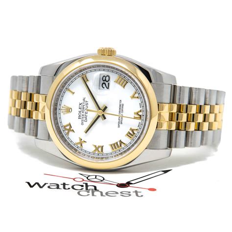 rolex mens datejust  gold steel  wristwatch white roman