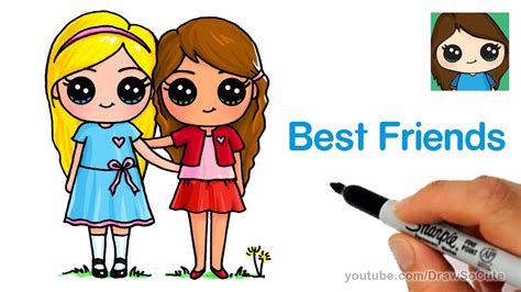 How To Draw Two Cute Girls Easy Best Friends Forever Win Big Sports