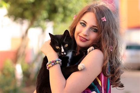 free download woman holding tuxedo cat girl cat love hug