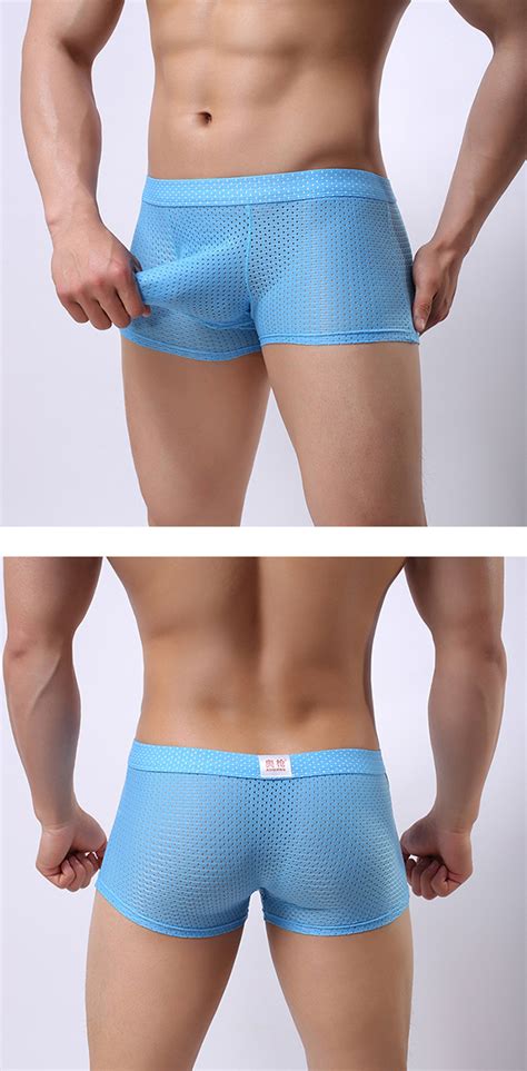 mens sexy mesh breathable elephant shaped u convex pouch boxers casual