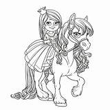 Horse Coloring Princess Riding Outlined Little Beautiful Stock sketch template