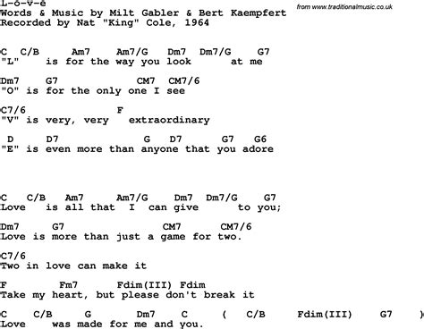 Song Lyrics With Guitar Chords For L O V E Nat King Cole 1964