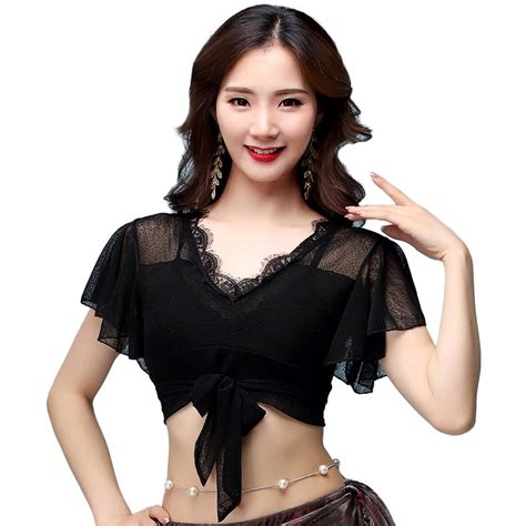 New Sexy Soft Lace Dancewear Belly Dance Costume Yoga Blouse Top
