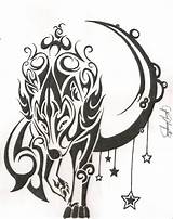 Wolf Tattoo Moon Celtic Tribal Tattoos Designs Drawing Animal Wolves Stencil Tatouage Spirit Howling Loup Head Drawings Dessin Paw Viking sketch template