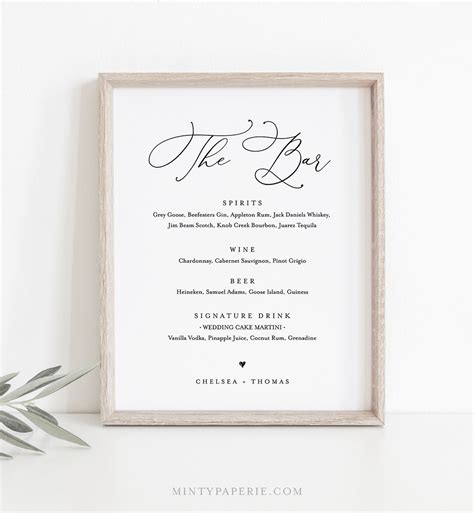 wedding bar menu template instant   editable printable