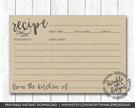 recipe card printable bridal shower recipe cards place cards