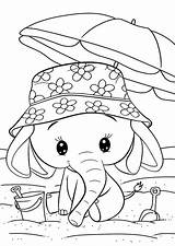 Pages Elephant Cute Baby Summer Coloring Animal Kids Print Color sketch template