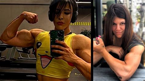 sweet muscle girls comparison 💪 fbb flexing ripped muscles female