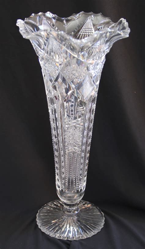 American Brilliant Cut Glass 15 3 4 Vase Signed Libbey In 67 Pattern