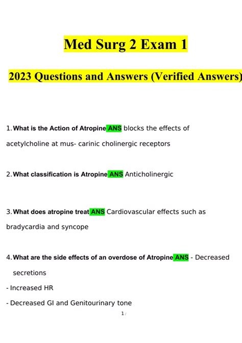 med surg  exam  questions  answers latest  correct answers