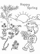 Spring Coloring Seasons Pages Four Kids Happy Drawing Printable Kindergarten Season Printables Colouring Color Sheets Summer Sketch Worksheet Wuppsy Girl sketch template