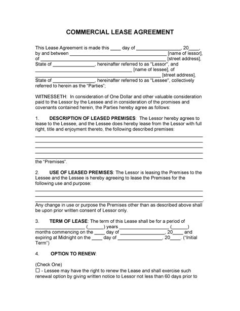 printable commercial lease agreement   printable templates